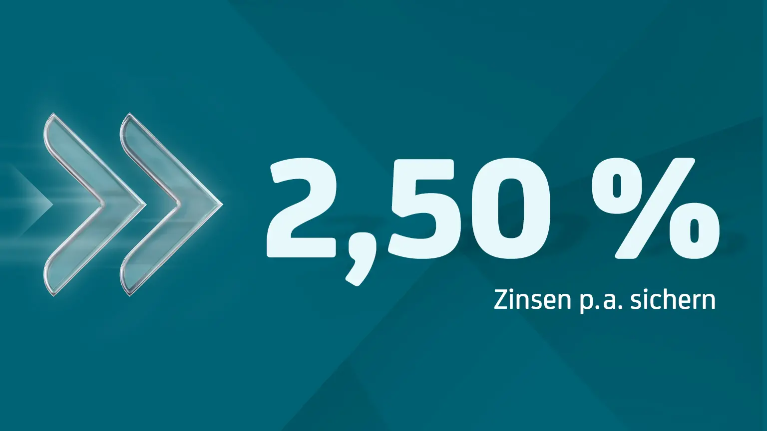Grafik mit hervorgehobener Zinsangabe 2,50 % und dem Hinweis ‚Zinsen p.a. sichern‘ als Sparzinsen‑Angebot.