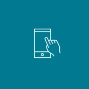 Symbol mit Smartphone und Hand, darunter der Text Bedienung, Kreis mit Pluszeichen unten.