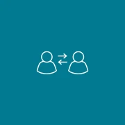 Symbol mit zwei Personen und Pfeilen zwischen ihnen, darunter steht Kontakt, im Kreis mit Pluszeichen.