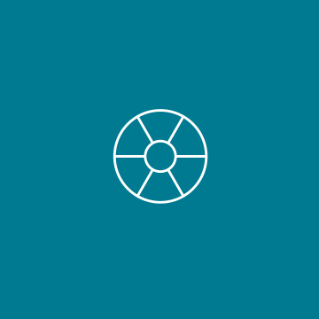 Symbol mit Rettungsring und dem Wort Services darunter in einem Kreis mit weißem Pluszeichen.