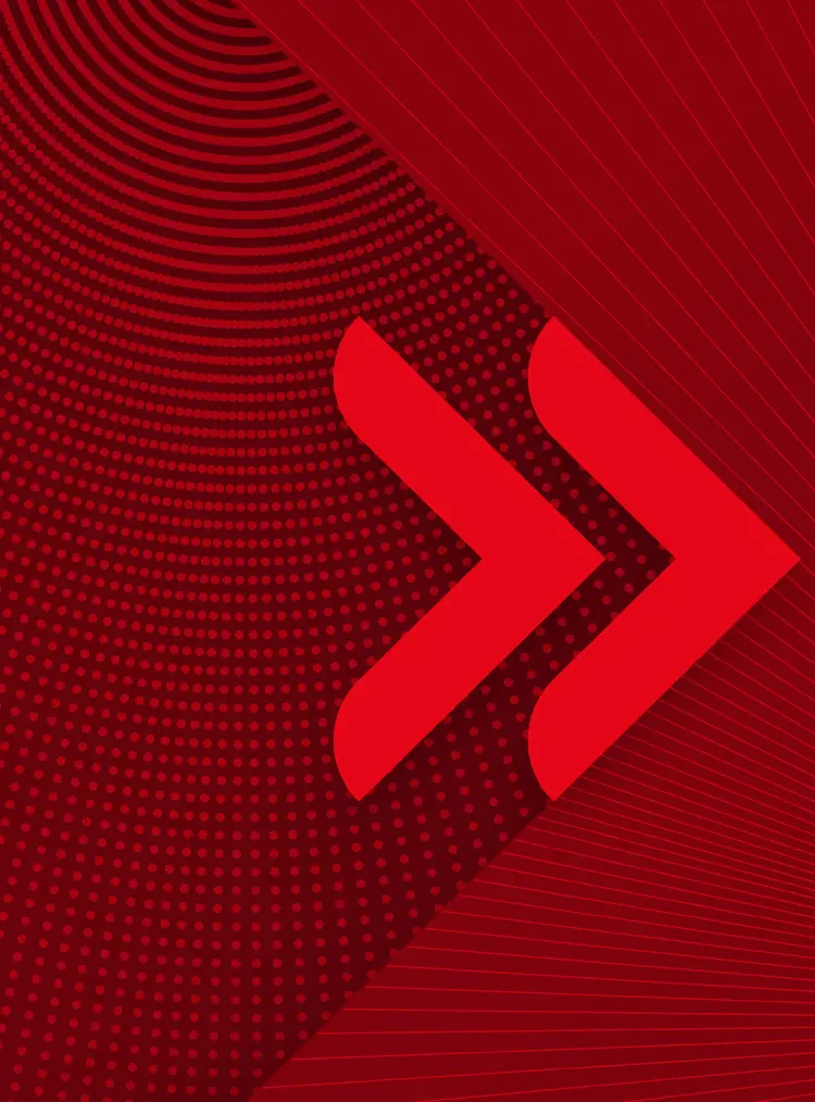 Roter Hintergrund mit roten Punkten und zwei roten Pfeilen, die nach rechts zeigen.