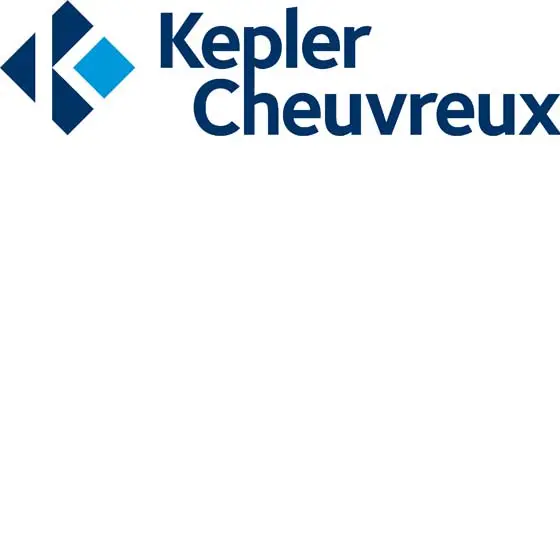 Logo von Kepler Cheuvreux mit blauer Wortmarke und Rautensymbol auf weißem Hintergrund.